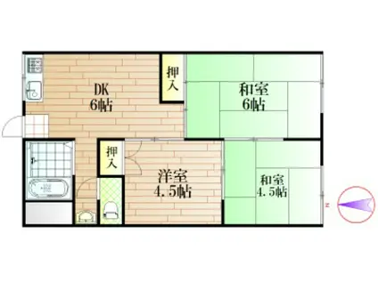 泉田パレスB棟(3DK/2階)の間取り写真