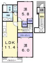 パラッツオ・クォーレA棟(2LDK/2階)の間取り写真