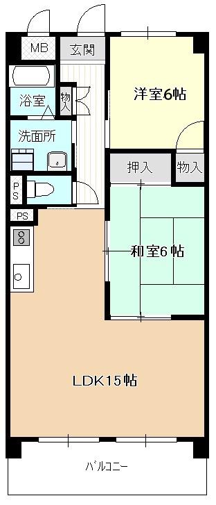 ドミール栄(2LDK/4階)の間取り写真