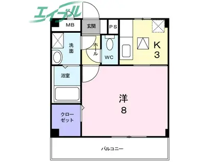 プロムナードII(1K/2階)の間取り写真