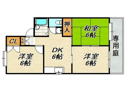 クイーンズコート東落合B棟(3DK/1階)の間取り写真