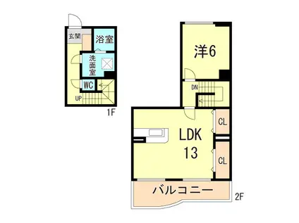 クレモナ山手(1LDK/2階)の間取り写真