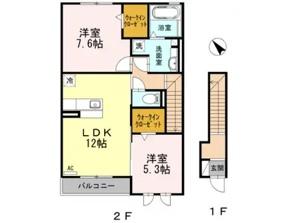 ラフィネ横山 A・B棟(2LDK/2階)の間取り写真