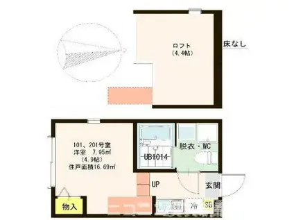 ハーモニーテラス竹ノ塚(ワンルーム/1階)の間取り写真