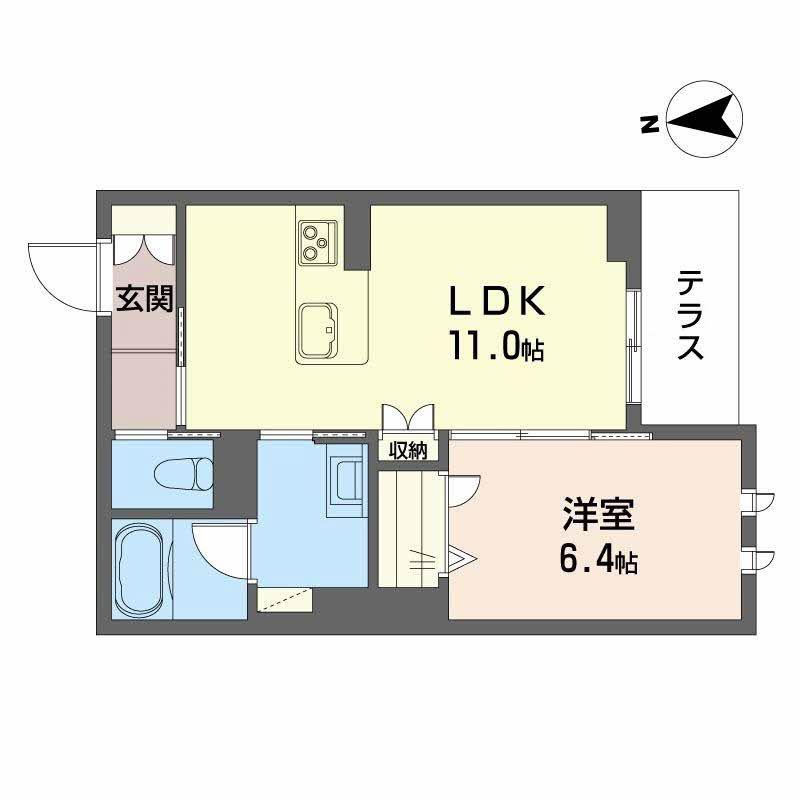 ヴィレッタ鉄砲町(1LDK/1階)の間取り写真
