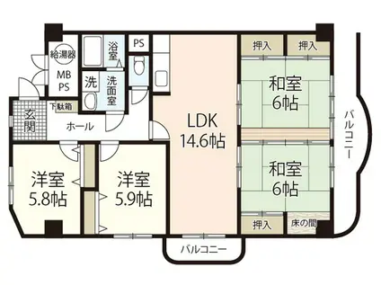 星和地所牛田コーポラスE棟(4LDK/3階)の間取り写真