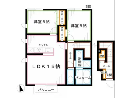 ディアコート(2LDK/2階)の間取り写真