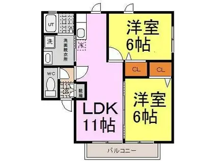 BIRDLANDたまでB(2LDK/1階)の間取り写真