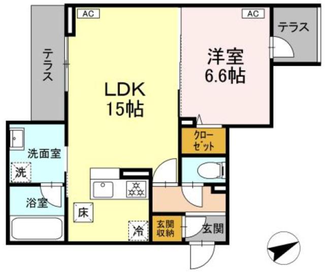 D-RESIDENCE稲城(1LDK/1階)の間取り写真