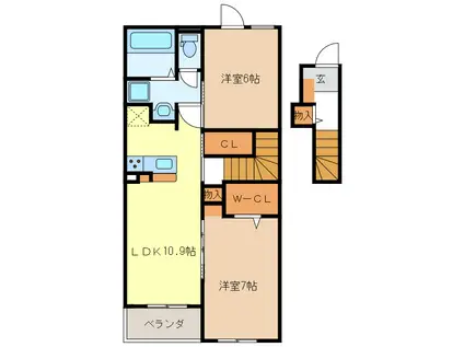 プリティハウス若津 I II(2LDK/2階)の間取り写真