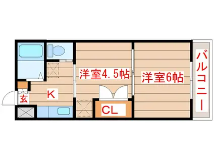アーバンハイツ向山(2K/4階)の間取り写真
