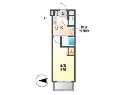ベル花の木(1K/4階)の間取り写真