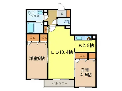 シャーメゾンサンピラー(2LDK/2階)の間取り写真