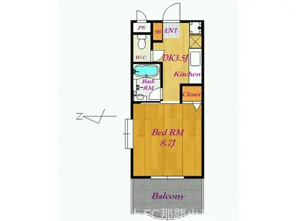 プラージュかな城(1K/3階)の間取り写真
