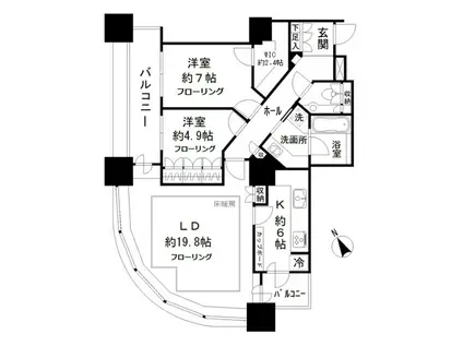 東京ツインパークスレフトウィング(2LDK/11階)の間取り写真