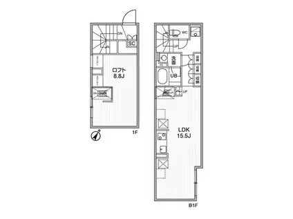 アスティーレ幡ヶ谷(ワンルーム/1階)の間取り写真