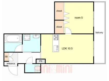 西宮市高木東町ヘーベルメゾン(1LDK/2階)の間取り写真