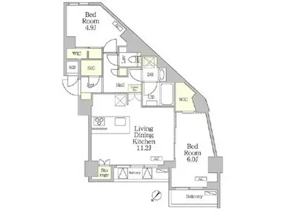 アジールコート池尻大橋(2DK/1階)の間取り写真