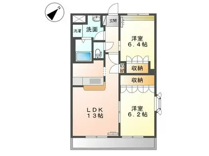 カーサ愛2番館(2LDK/2階)の間取り写真