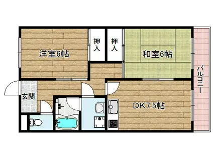 高垣ハイツ(2DK/2階)の間取り写真