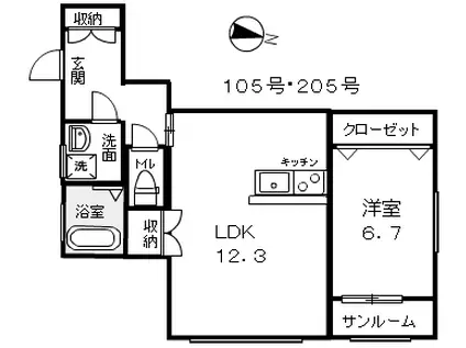 LOVE&PEACEIV(1LDK/2階)の間取り写真