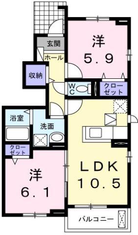 クラール南庄町 D(2LDK/1階)の間取り写真