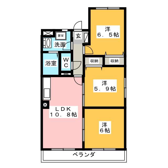 ア・ドリーム鷹之巣(3LDK/2階)の間取り写真