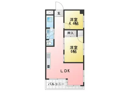 ロッキーホーム塚原(2LDK/3階)の間取り写真