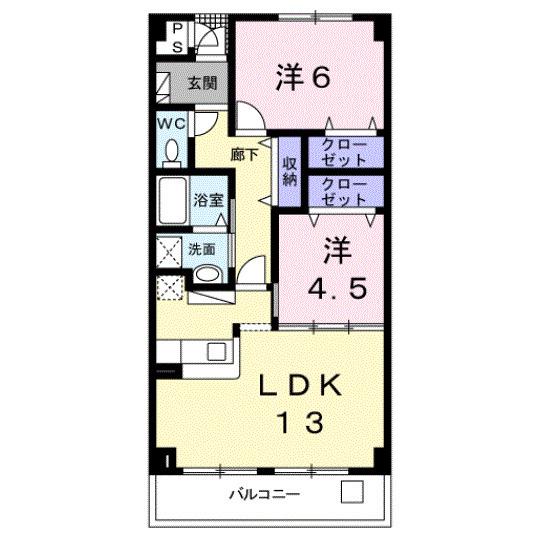 ヒルズ向イ山(2LDK/1階)の間取り写真