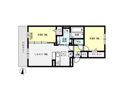 グラースT(2LDK/3階)の間取り写真