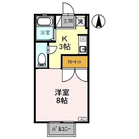 ビューラII(1K/2階)の間取り写真