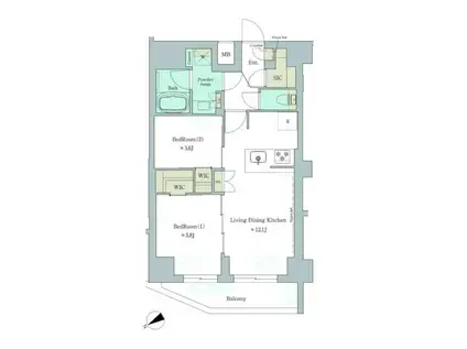 BRILLIA IST 門前仲町(2LDK/7階)の間取り写真