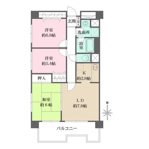 ブリーゼ北久里浜(3LDK/6階)の間取り写真
