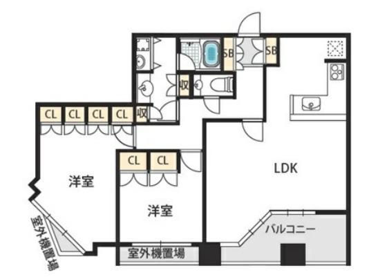 夕陽丘イクス(2LDK/8階)の間取り写真