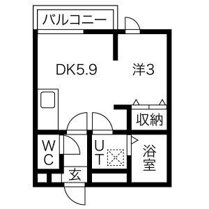 メリディアン岩沼弐番館(ワンルーム/2階)の間取り写真