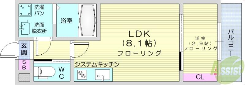 BAU岩切(1LDK/2階)の間取り写真