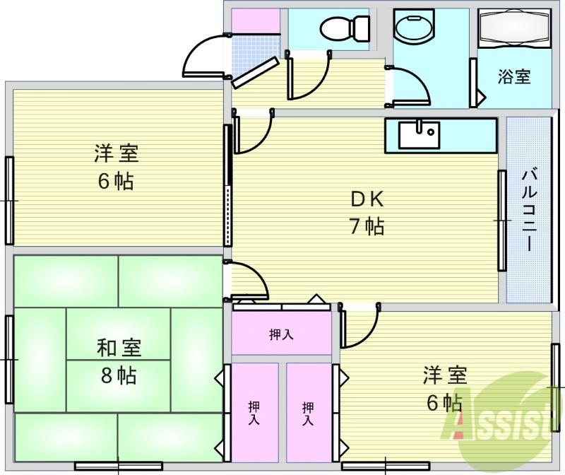エステートピア豊中北 A棟(3DK/1階)の間取り写真