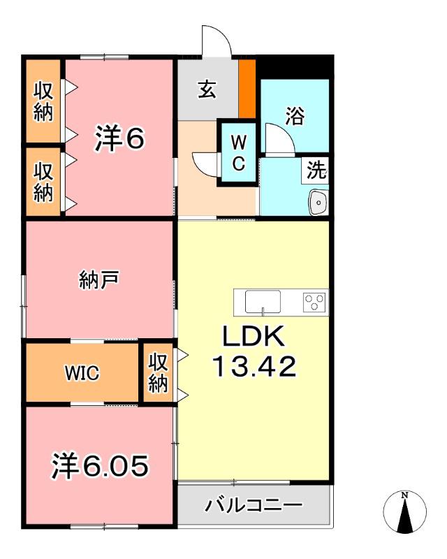 ALMA倉敷(2SLDK/1階)の間取り写真