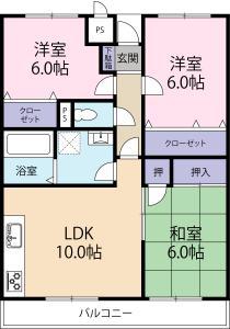 セントラルコート沖浜(3LDK/2階)の間取り写真