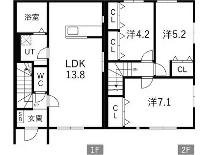 プリエール B棟(3LDK/1階)の間取り写真