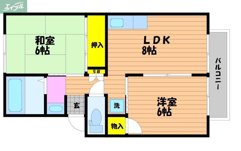 サンハイツ今A(2LDK/2階)の間取り写真