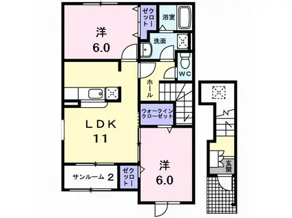 プロムナード散歩道B棟(2LDK/2階)の間取り写真