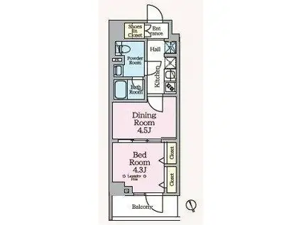 ARKMARKお花茶屋(1DK/4階)の間取り写真
