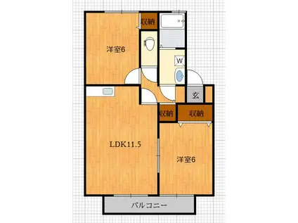 ディアコート玄ヶ野C棟(2LDK/2階)の間取り写真