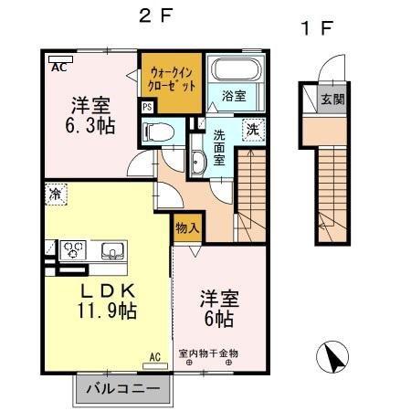グランソレイユ(2LDK/2階)の間取り写真