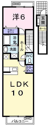 シャンティ(1LDK/2階)の間取り写真