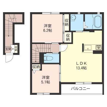 ル・シェノン(2LDK/2階)の間取り写真