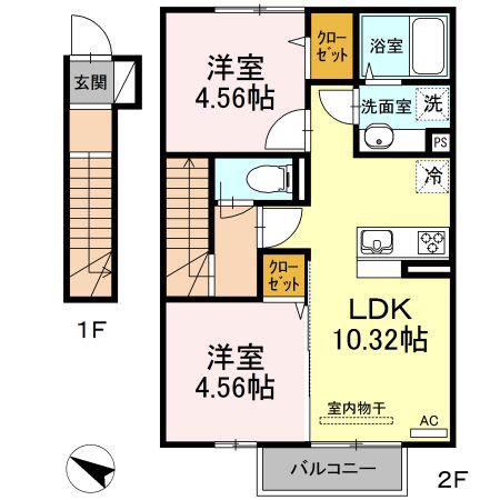 ゆららIII(2LDK/2階)の間取り写真
