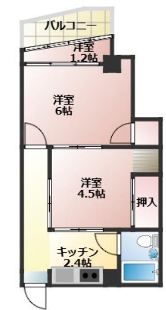 田浦駅前マンション(2K/4階)の間取り写真