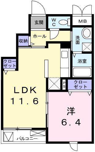 エスペランサ白鷺(1LDK/3階)の間取り写真